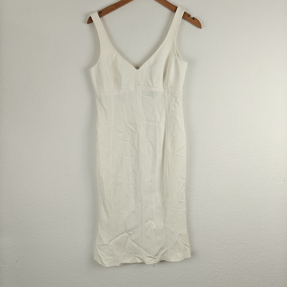 Versace Jeans Couture Cream Fitted Midi Dress Minimalist V-Neck Designer 26/40